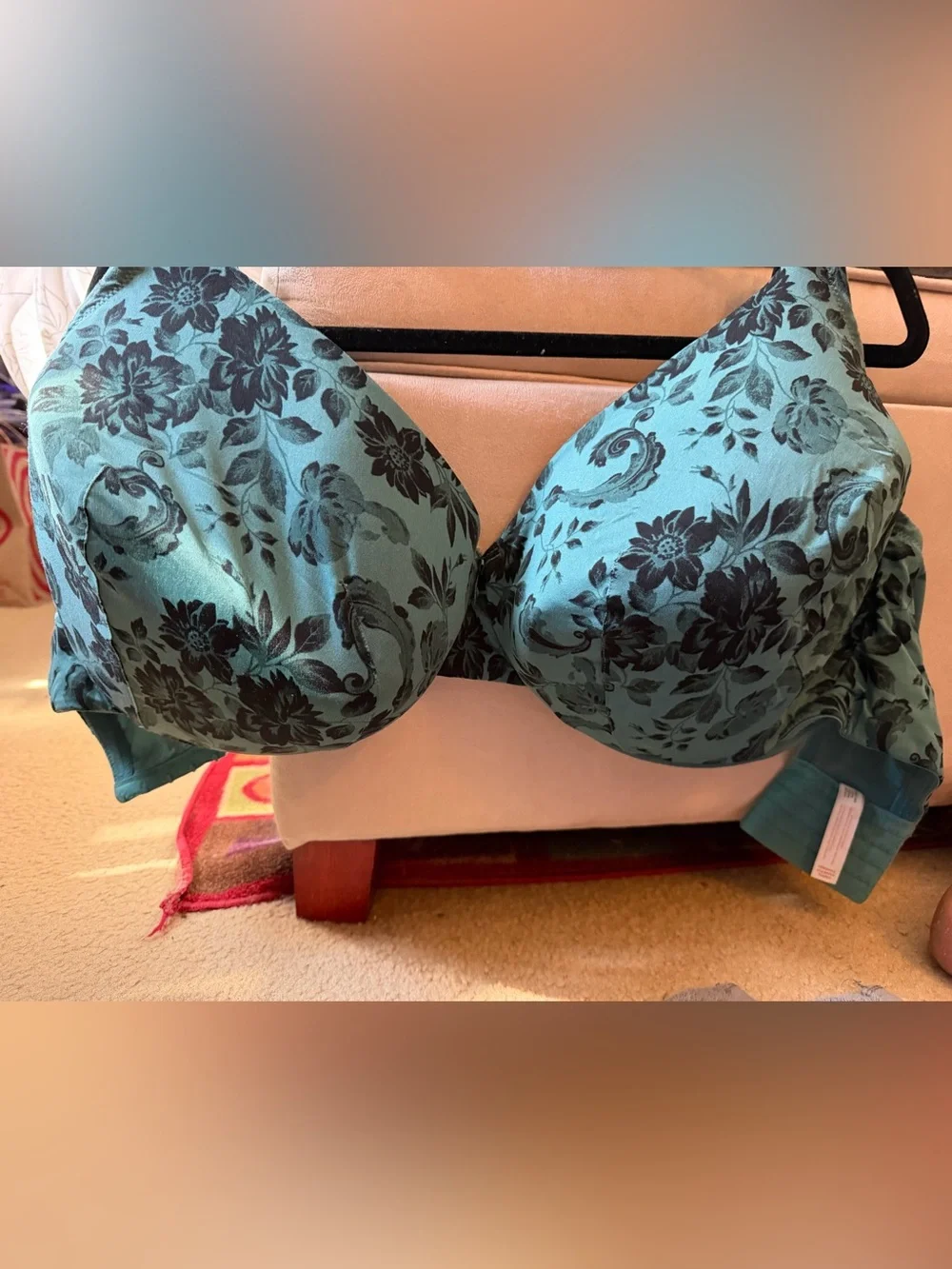 Cacique Teal Plunge Bra with Black Floral Jacquard